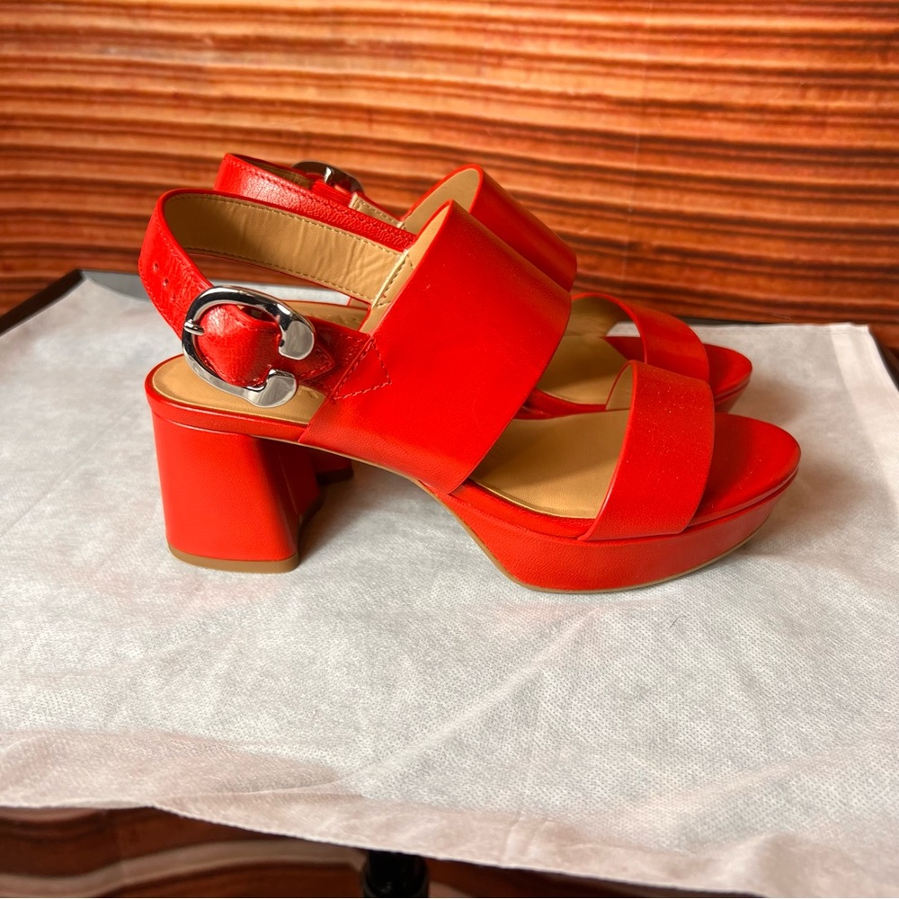 AEROSOLES Bright Red Leather Platform Sandals - Picture 7 of 8